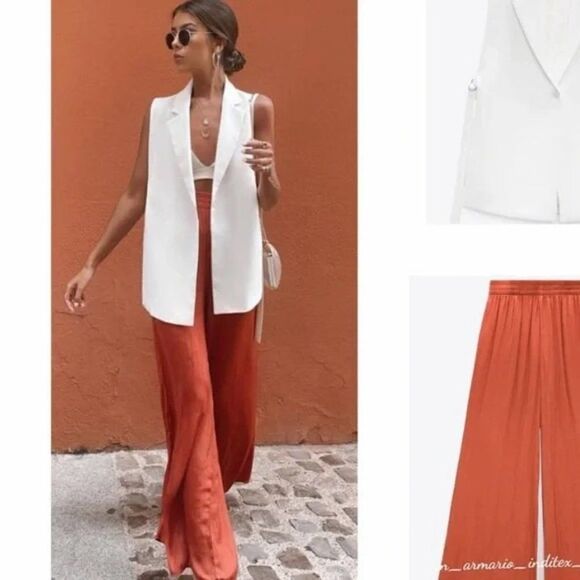 ZARA Flowy Wide Leg Pants Copper - Picture 5 of 9